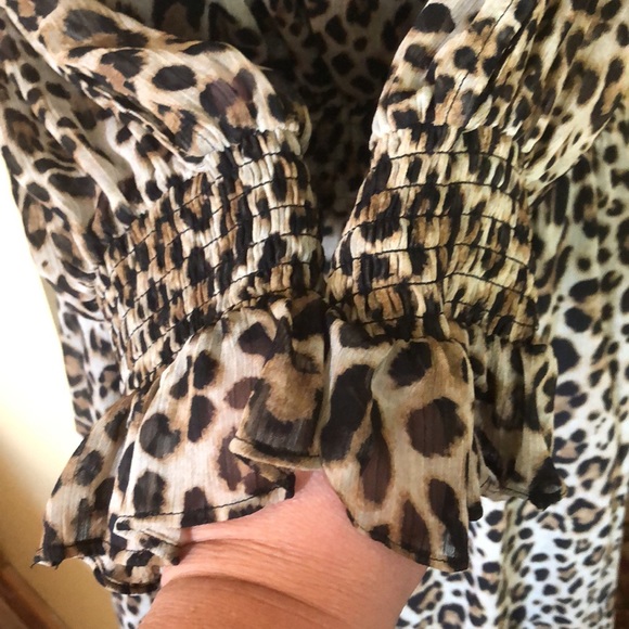 RACHEL ROY Size 2X Leopard Cocktail Dress Animal HiNeck Balloon Sleeve Keyhole - Picture 16 of 17